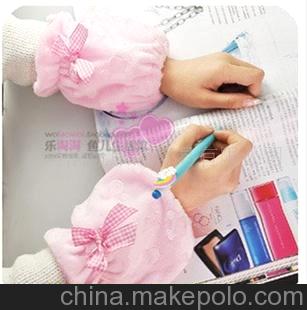 韩国露指蝴蝶结毛绒手套/护袖套/冬季保暖手套/袖套批发/围裙袖套