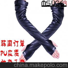 D0385 msliger 韩国订单外贸出口 黑色 演出表演PU皮质手套袖套