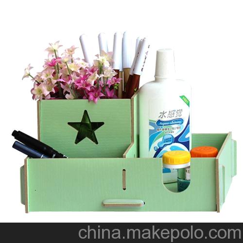 丽欧韩国版桌面DIY 木质收纳盒 笔筒杂物